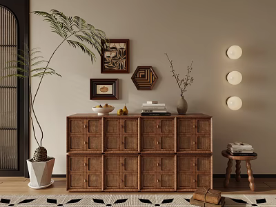 Low Cabinet Bucket Cabinet Decorative Cabinet Ancient Cabinet Sideboard Bookcase 3d model