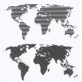 Black and White World Map Wall Decor with Striped Linear Design for Modern Home Interior 3d model