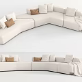 White Modular Sectional Sofa with Curved Design Brown Throw Pillows and Blanket 3d model
