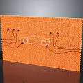 Artistic Scenic Urban Landscape Featuring Orange Brick Wall White Car Outline and Black Lines