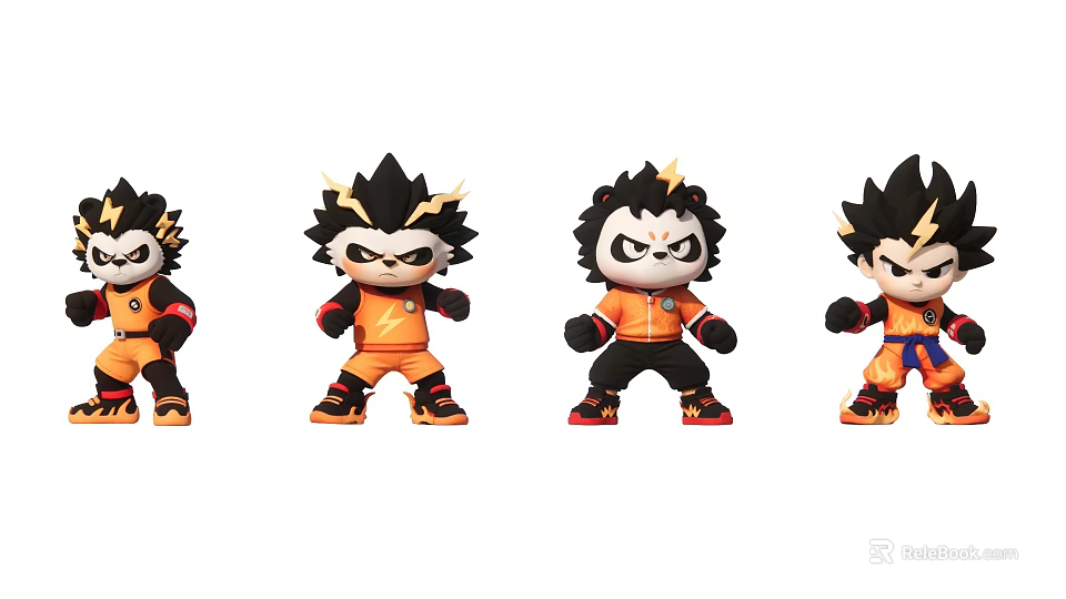 Game Movie Character Action Figures With Spiky Hair Fierce Expressions And Different Outfits 3d model 