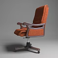 Brown Leather Office Chair With Padded Backrest Armrests And Swivel Base