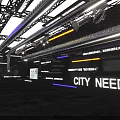 Futuristic CITY WEEKLY Event Venue Interior With Blue Lighting And Large Screens