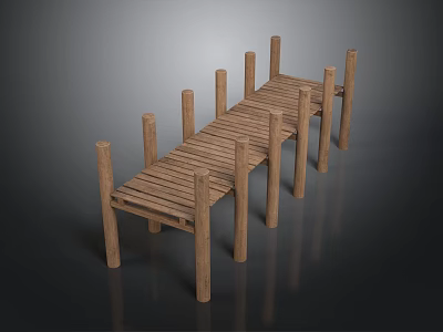 Wooden Outdoor Furniture Long Platform With Support Posts And Smooth Surface 3d model