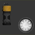 Modern Metal Weapon Design with Black Handle Silver Body and Orange Accent Features