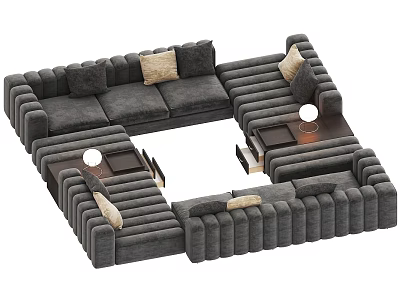 Modern Modular Gray Sofa Set With Coffee Table And Beige Throw Pillows 3d model
