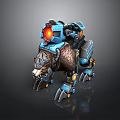 3D Model Of Blue Mechanical Bear With Red Glowing Eyes And Clawed Limbs