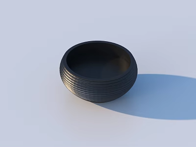 Sculpture Carving Black Bowl Shaped Artwork With Vertical Stripes On Light Background 3d model