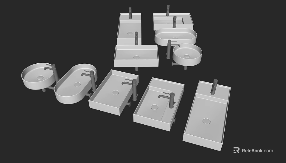 3D Washbasin Models in Various Shapes and Styles for Bathroom Design 3d model 