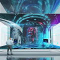 Futuristic Digital Interaction Space With Holographic Neural Network And Interactive Data Screens 3d model