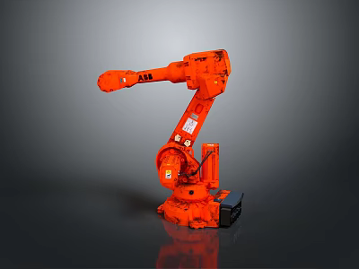 Orange ABB Robot With Mechanical Arm As Game Movie Character Design 3d model