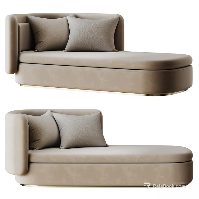 Modern Light Beige Fabric Upholstered Sofa Bench With Soft Cushions And Golden Metal Legs 3d model 