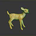 Fawn Toy Figurine With Yellow Body White Spots On Black Background And Reflection