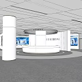 Circular Modern Lobby Reception Desk With Spacious Bright Interior And Digital Screens 3d model