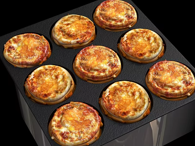 Freshly Baked Golden Brown Mini Pizzas On Baking Tray With Cheesy Crust 3d model