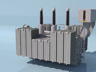 Industrial Power Transformer Equipment Featuring Radiator Fins Bushings And Control Cabinet For Industrial Power Distribution 3d model