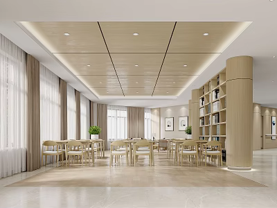 Hospital Outpatient Clinic Comfortable Waiting Area With Light Colored Interior Bookshelves And Natural Light 3d model