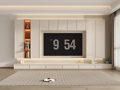 Modern Style TV Cabinet With Lighted Display Shelves And Bottom Drawers 3d model
