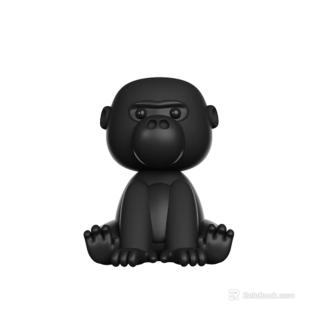Cute Black Gorilla Doll Sitting With Round Eyes In Cartoon Design 3d model 
