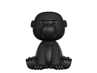 Cute Black Gorilla Doll Sitting With Round Eyes In Cartoon Design 3d model