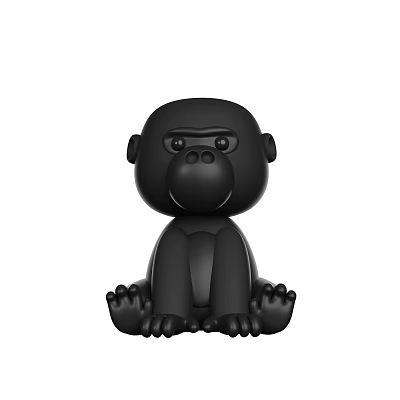 Cute Black Gorilla Doll Sitting With Round Eyes In Cartoon Design 3d model