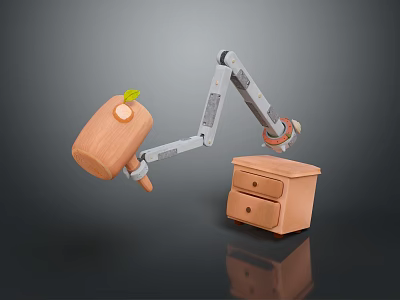 Game And Movie Character With Mechanical Arm Wooden Block Apple Leaf And Small Cabinet 3d model