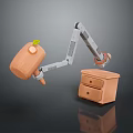 Game And Movie Character With Mechanical Arm Wooden Block Apple Leaf And Small Cabinet