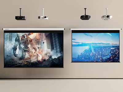 Advanced Projection Monitoring System With Projectors And Screens For Clear 3d model