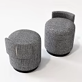 Modern Gray Upholstered Sofa Stools With Round Design And Black Base 3d model