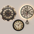 Vintage Wall Clocks Featuring Decorative Gears Retro Designs And Multiple Styles 3d model