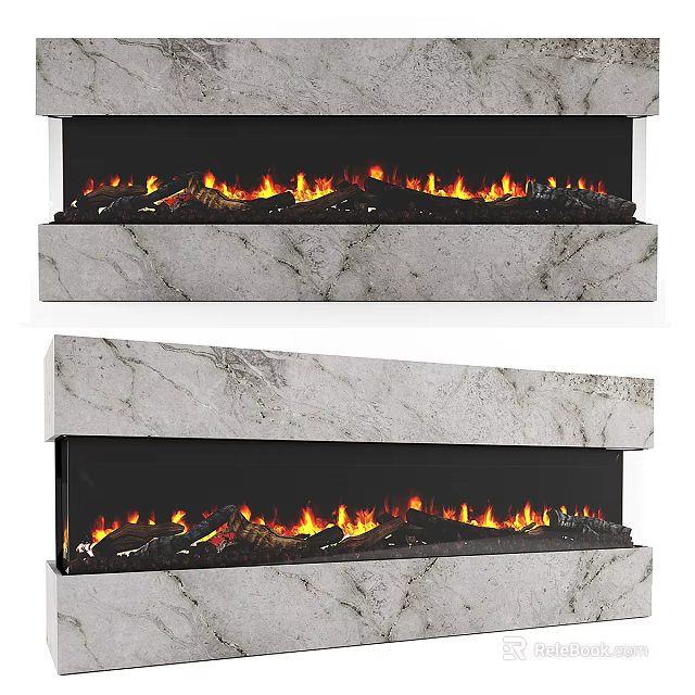 Modern Marble Fireplace With Bright Burning Flames For Stylish Interior Decor 3d model