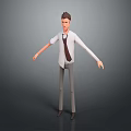 3D Model of Standing Man with Arms Outstretched in White Shirt Tie and Gray Pants