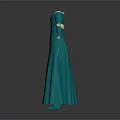 Teal Floor Length Long Sleeve Dress With Decorative Neckline And Trimmed Cuffs