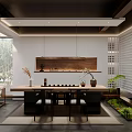 Modern Tea Room Interior With Wooden Table Chairs Green Plants And Natural Light