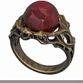 Intricate Golden Ring With Large Red Gemstone And Filigree Design