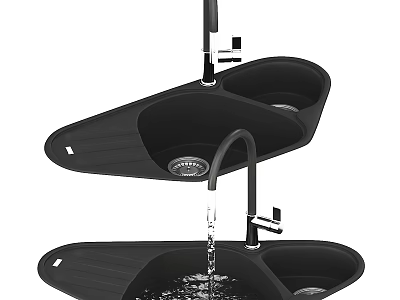 Black Double Bowl Kitchen Sink With Faucet And Drainer For Modern Kitchen 3d model