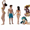Group of People in Swimwear Standing Holding Hands Sitting and Lying Down