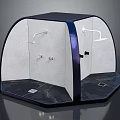 Modern Shower Enclosure Interior Design With Curved Black Frame Dual Showerheads And Marble Floor
