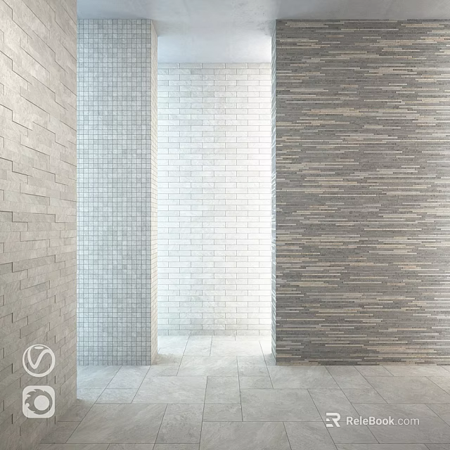 Various Textured Wall Components With Brick Grid And Stone Patterns 3d model