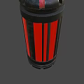 Cylindrical Military Weapon With Red Stripes And Black Metal Construction