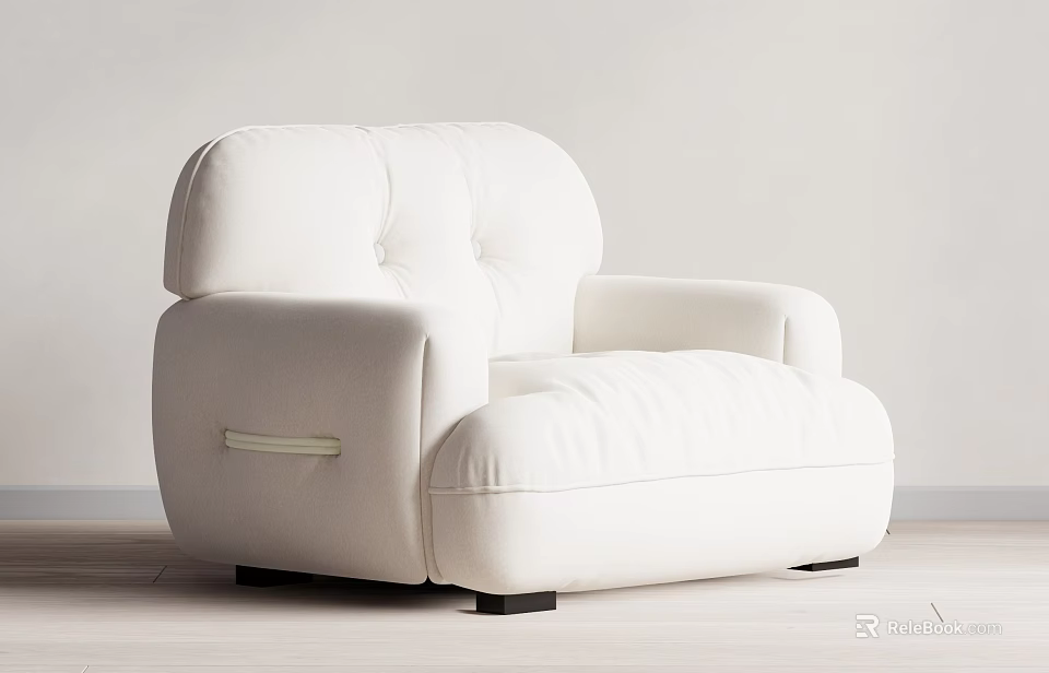 Modern White Single Sofa With Plush Backrest Armrest And Sturdy Black Legs Design 3d model
