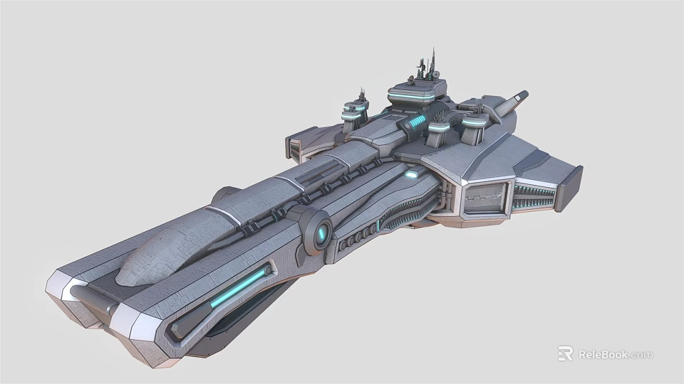 Futuristic Sci Fi Spaceship 3D Model With Metallic Structure And Blue Glowing Accents 3d model 