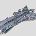 Futuristic Sci Fi Spaceship 3D Model With Metallic Structure And Blue Glowing Accents
