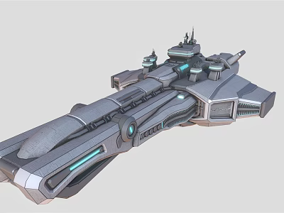 Futuristic Sci Fi Spaceship 3D Model With Metallic Structure And Blue Glowing Accents 3d model