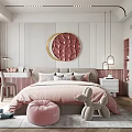 Kids Room Interior Design With Pink Bed Pink Moon Decor And Gray Rabbit Plush Toy