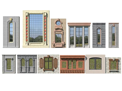 Collection Of Various Window Designs With Architectural Frames And Different Shapes 3d model