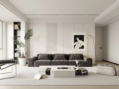Modern Living Room Interior With Gray Sofa White Coffee Table Floor Lamp And Wall Art 3d model