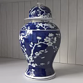 Decorative Ornament Set Featuring Blue And White Vase With Plum Blossom Pattern On White Shelf