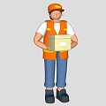 Cartoon Style Game Movie Character Wearing Orange Vest Holding Brown Package