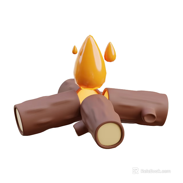 Campfire Inspired Decorative Ornament Set With Wooden Logs And Orange Flame Design 3d model 